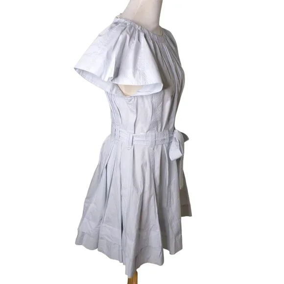 🆕ULLA JOHNSON Mae Flutter Sleeve Belted Cotton Mini Dress Sea Glass Blue 8